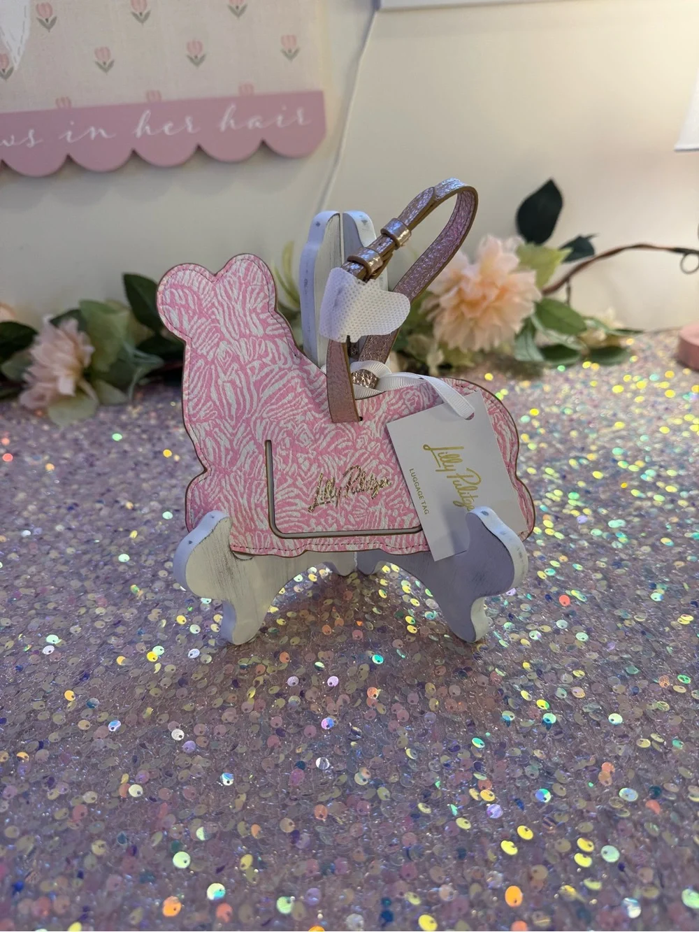 NWT Lilly Pulitzer Zebra Shaped Luggage Tag in “Conch Shell Punk Zee Bebe” 🩷